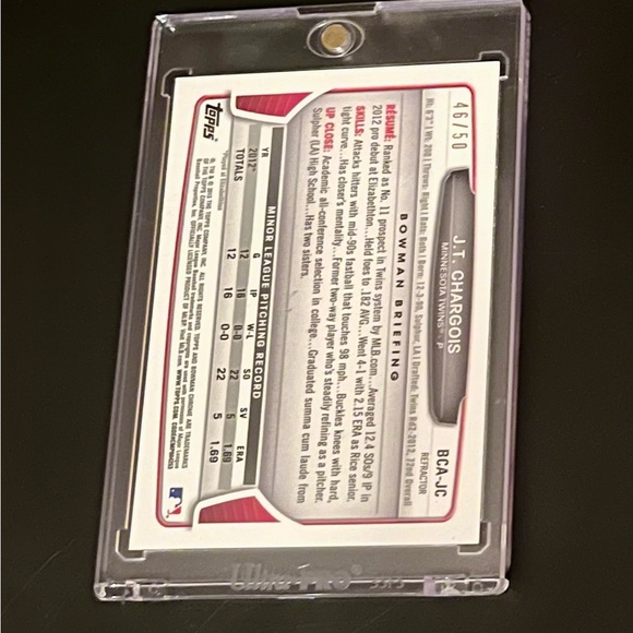 JT Chargois AUTO Bowman Chrome Prospects Gold Refractor /50 - Picture 2 of 3